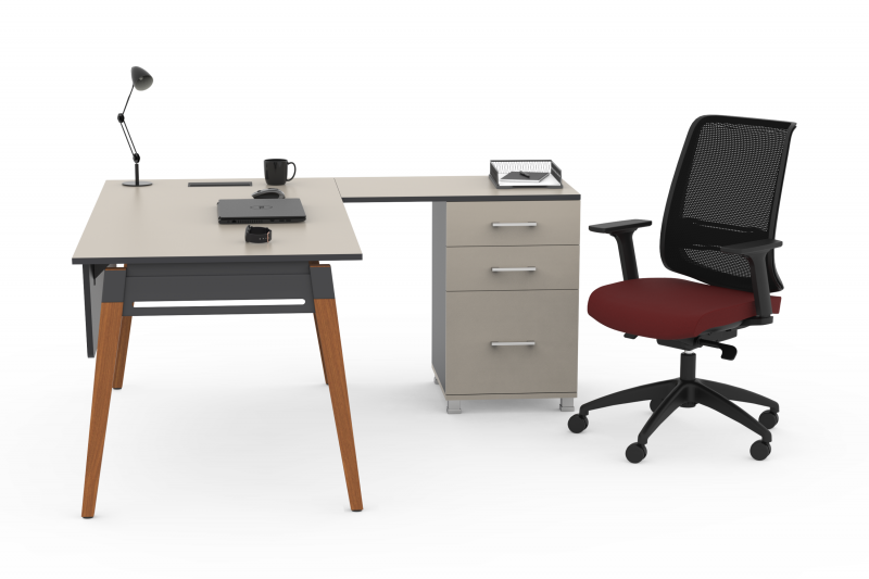 Pivot Wooden | Desk Set With Return and Pedestal
